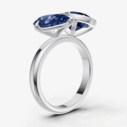 Blue sapphire Toi et Moi Bezel Gemstone Engagement Ring