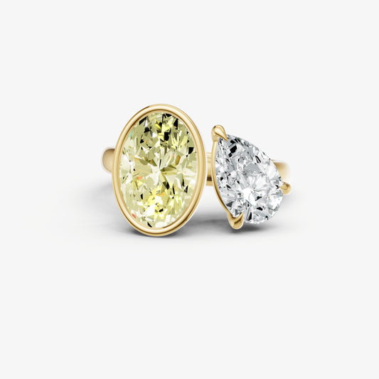 Yellow Diamond Toi et Moi Bezel Gemstone Engagement Ring