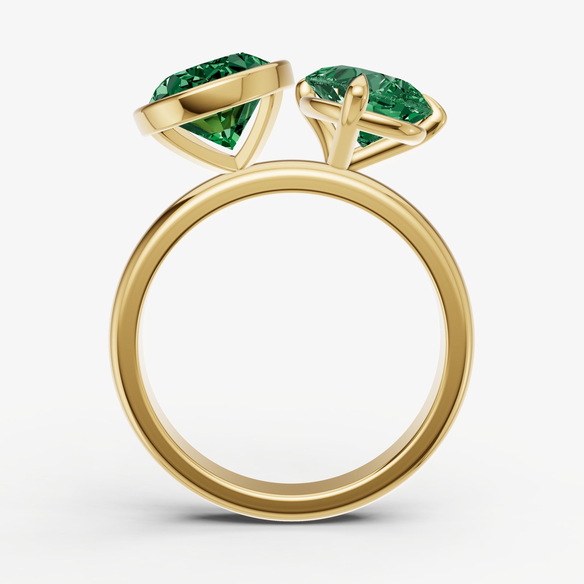 Emerald Toi et Moi Bezel Gemstone Engagement Ring