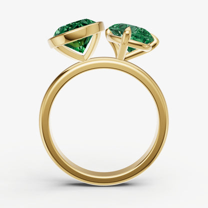 Emerald Toi et Moi Bezel Gemstone Engagement Ring