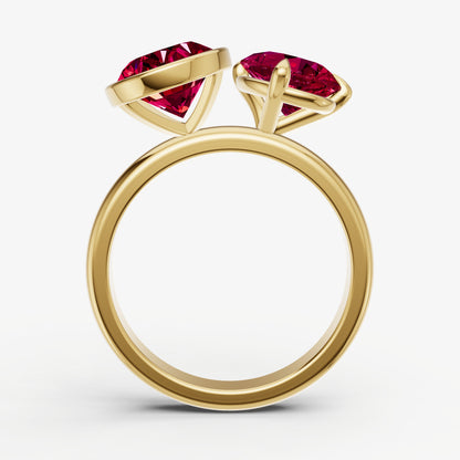 Ruby Toi et Moi Bezel Gemstone Engagement Ring