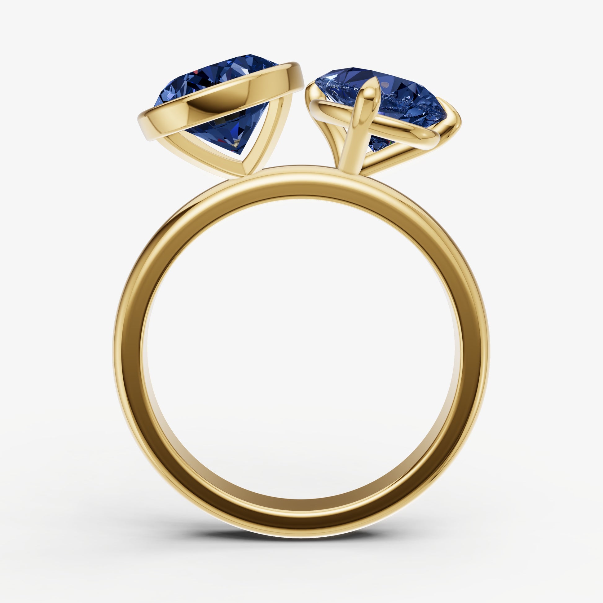 Blue sapphire Toi et Moi Bezel Gemstone Engagement Ring