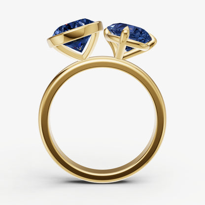 Blue sapphire Toi et Moi Bezel Gemstone Engagement Ring