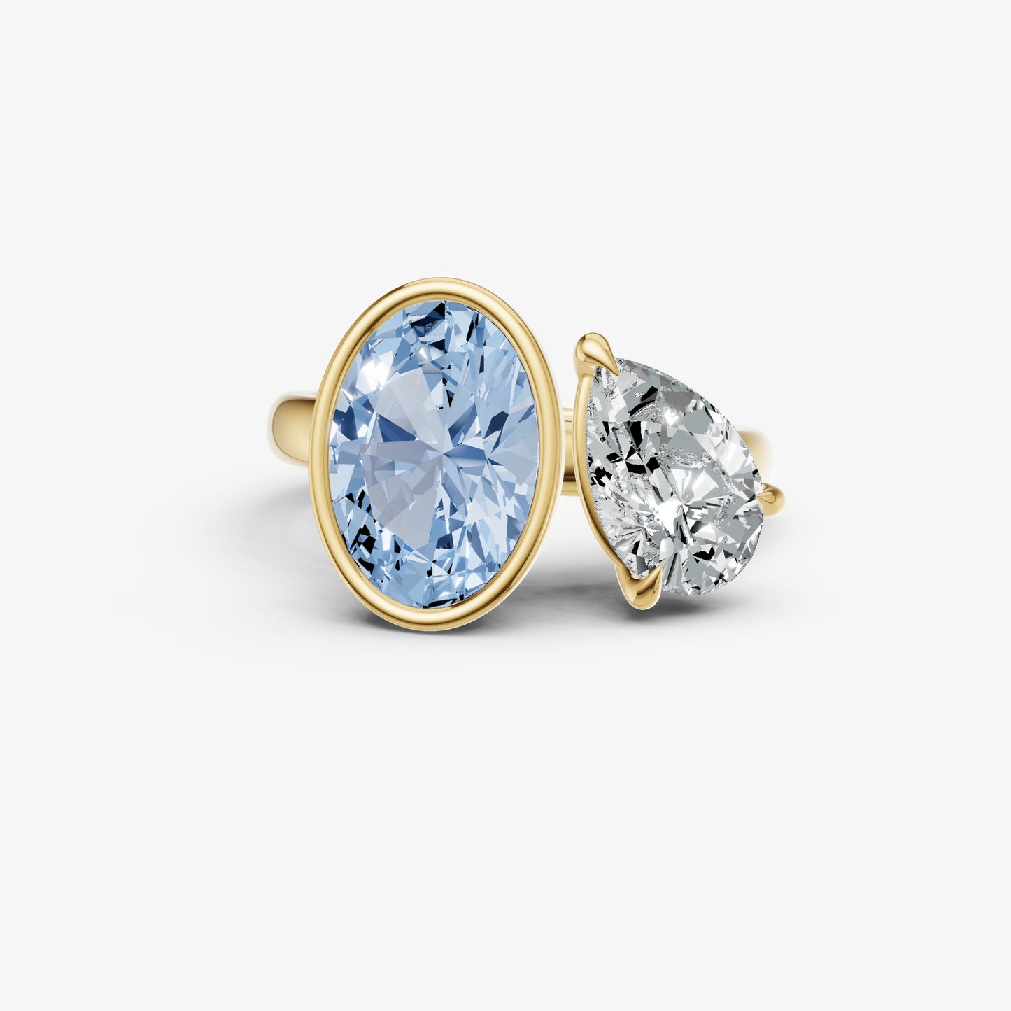 Aquamarine Toi et Moi Bezel Gemstone Engagement Ring