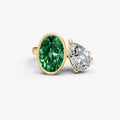 Emerald Toi et Moi Bezel Gemstone Engagement Ring