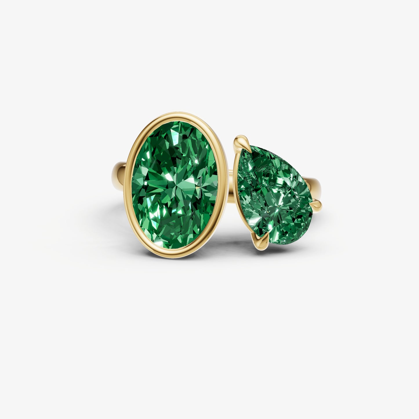 Emerald Toi et Moi Bezel Gemstone Engagement Ring