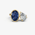 Blue sapphire Toi et Moi Bezel Gemstone Engagement Ring