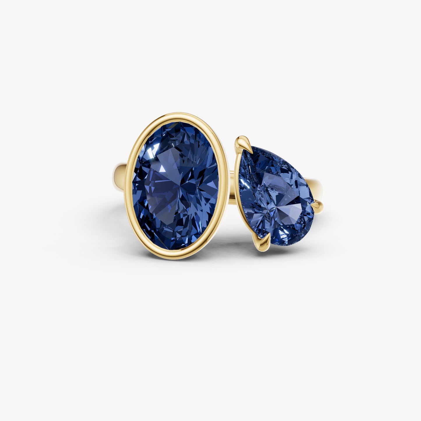 Blue sapphire Toi et Moi Bezel Gemstone Engagement Ring
