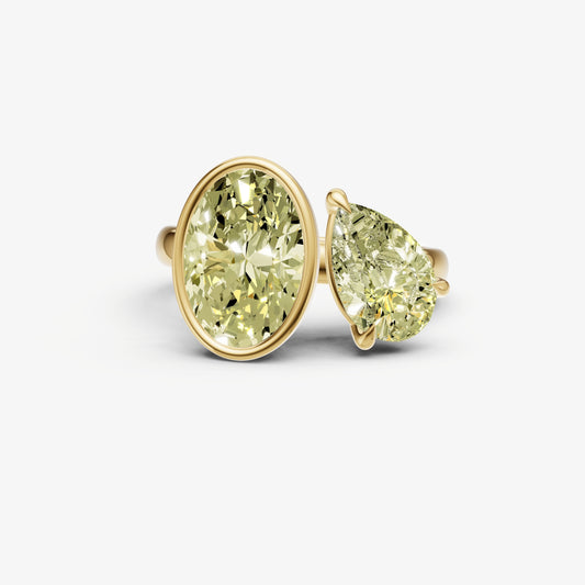 Yellow Diamond Toi et Moi Bezel Gemstone Engagement Ring