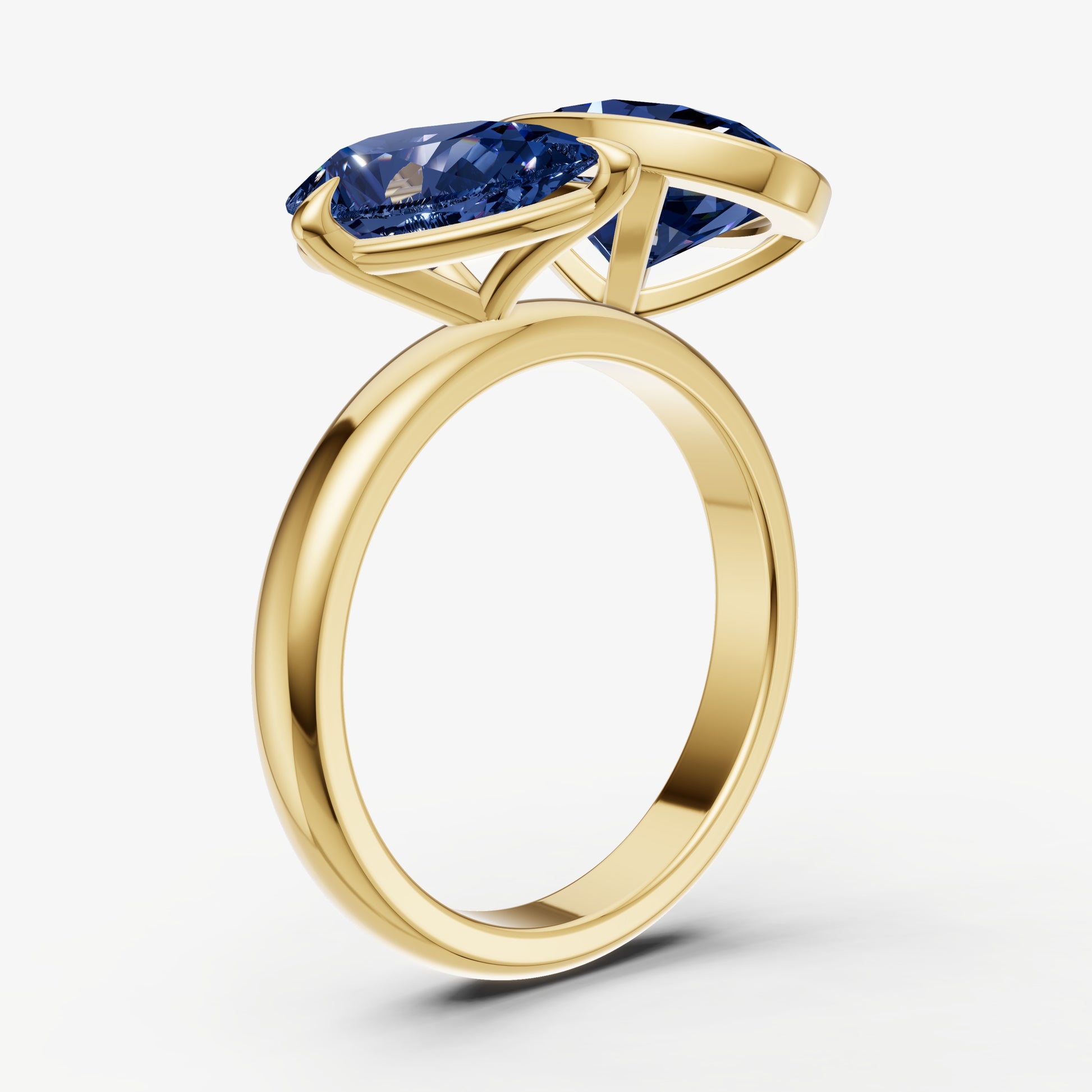 Blue sapphire Toi et Moi Bezel Gemstone Engagement Ring