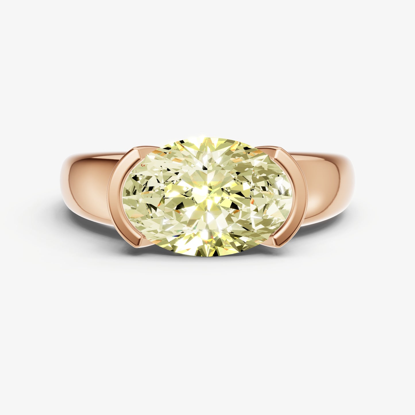 Yellow Diamond Half Bezel East-West Gemstone Engagement Ring