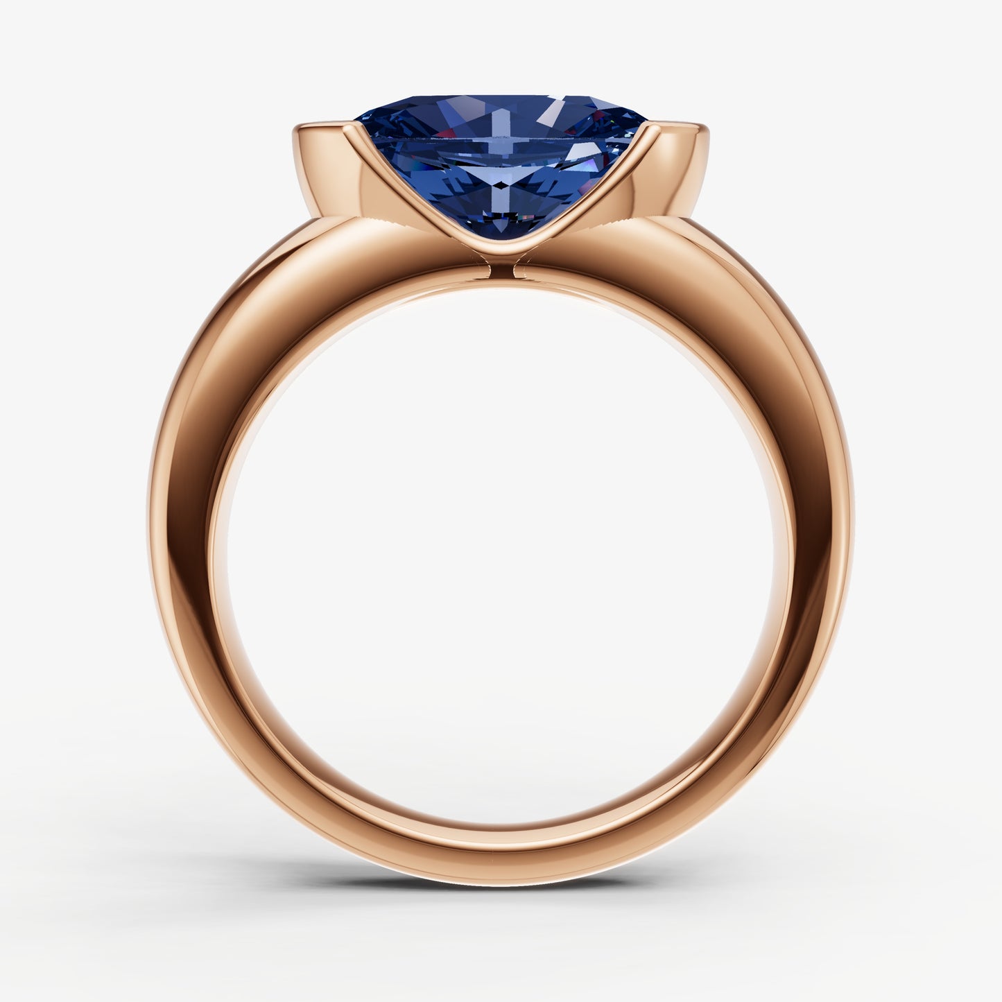 Blue Sapphire Half Bezel East-West Gemstone Engagement Ring