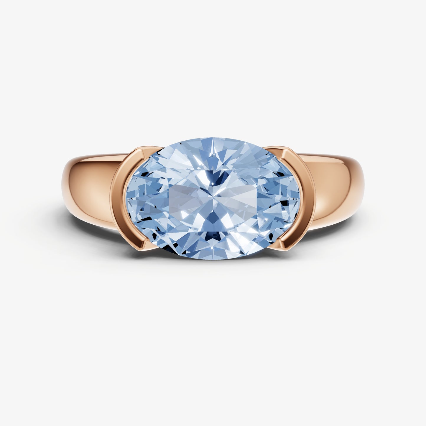 Aquamarine Half Bezel East-West Gemstone Engagement Ring