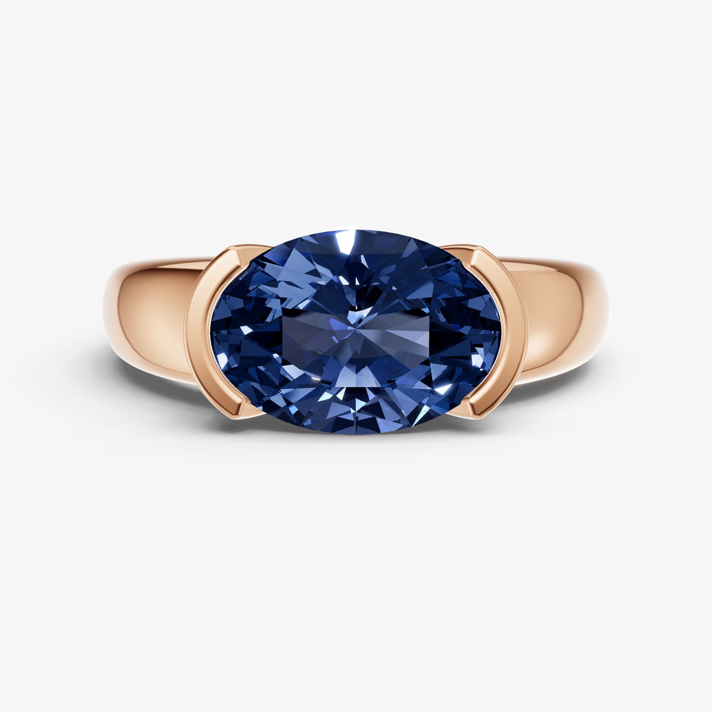 Blue Sapphire Half Bezel East-West Gemstone Engagement Ring