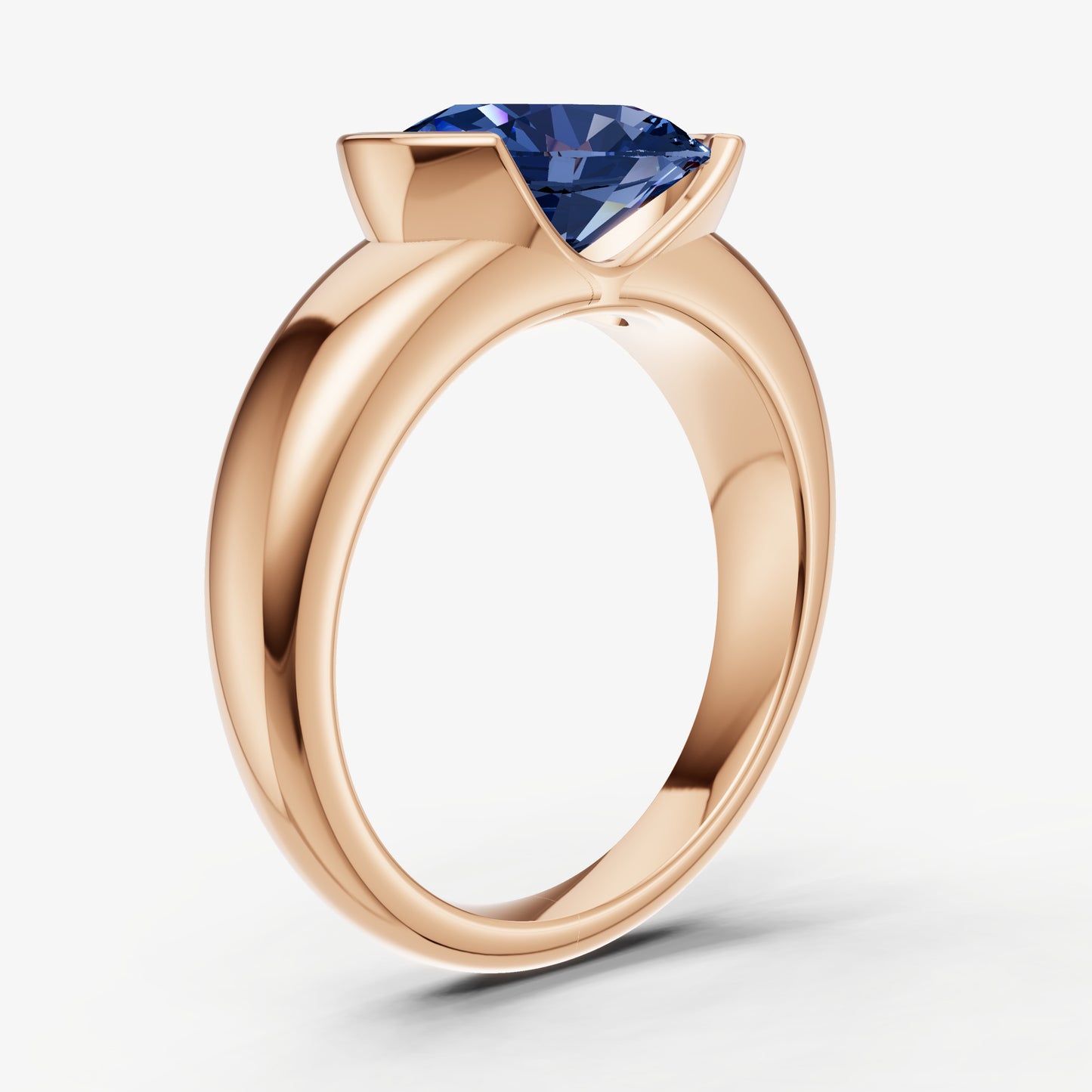 Blue Sapphire Half Bezel East-West Gemstone Engagement Ring