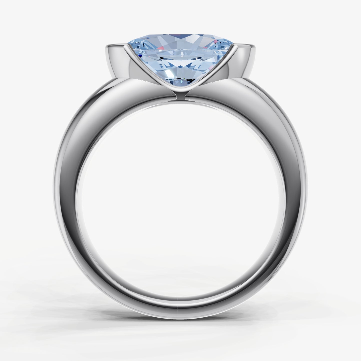 Aquamarine Half Bezel East-West Gemstone Engagement Ring