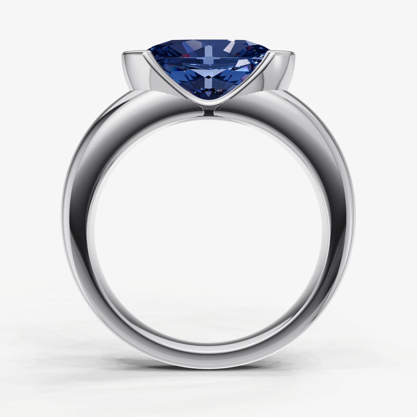 Blue Sapphire Half Bezel East-West Gemstone Engagement Ring