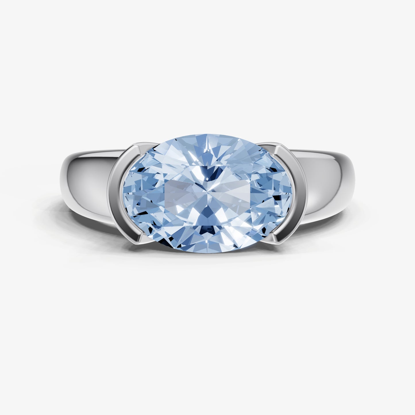 Aquamarine Half Bezel East-West Gemstone Engagement Ring
