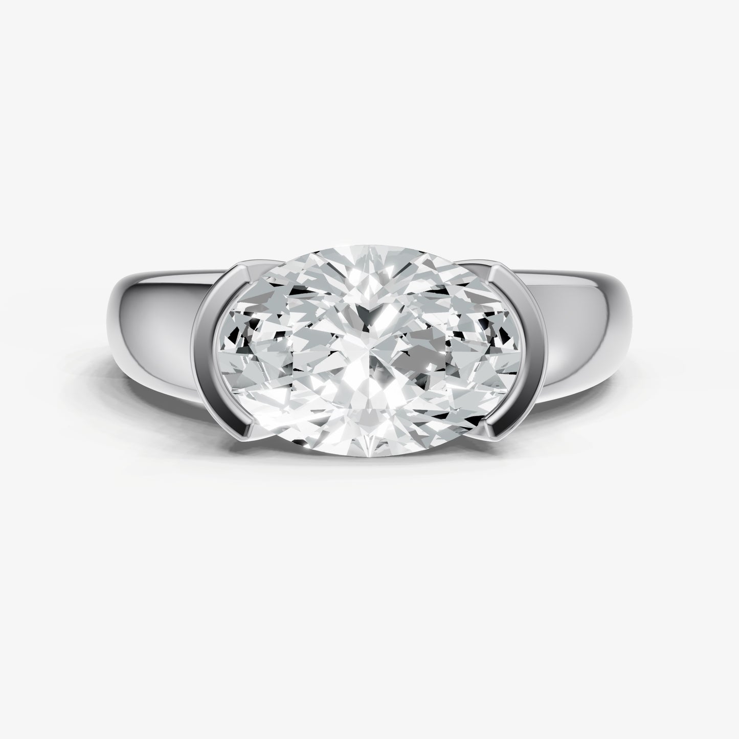 Oval Signature Half Bezel East-West Engagement Ring