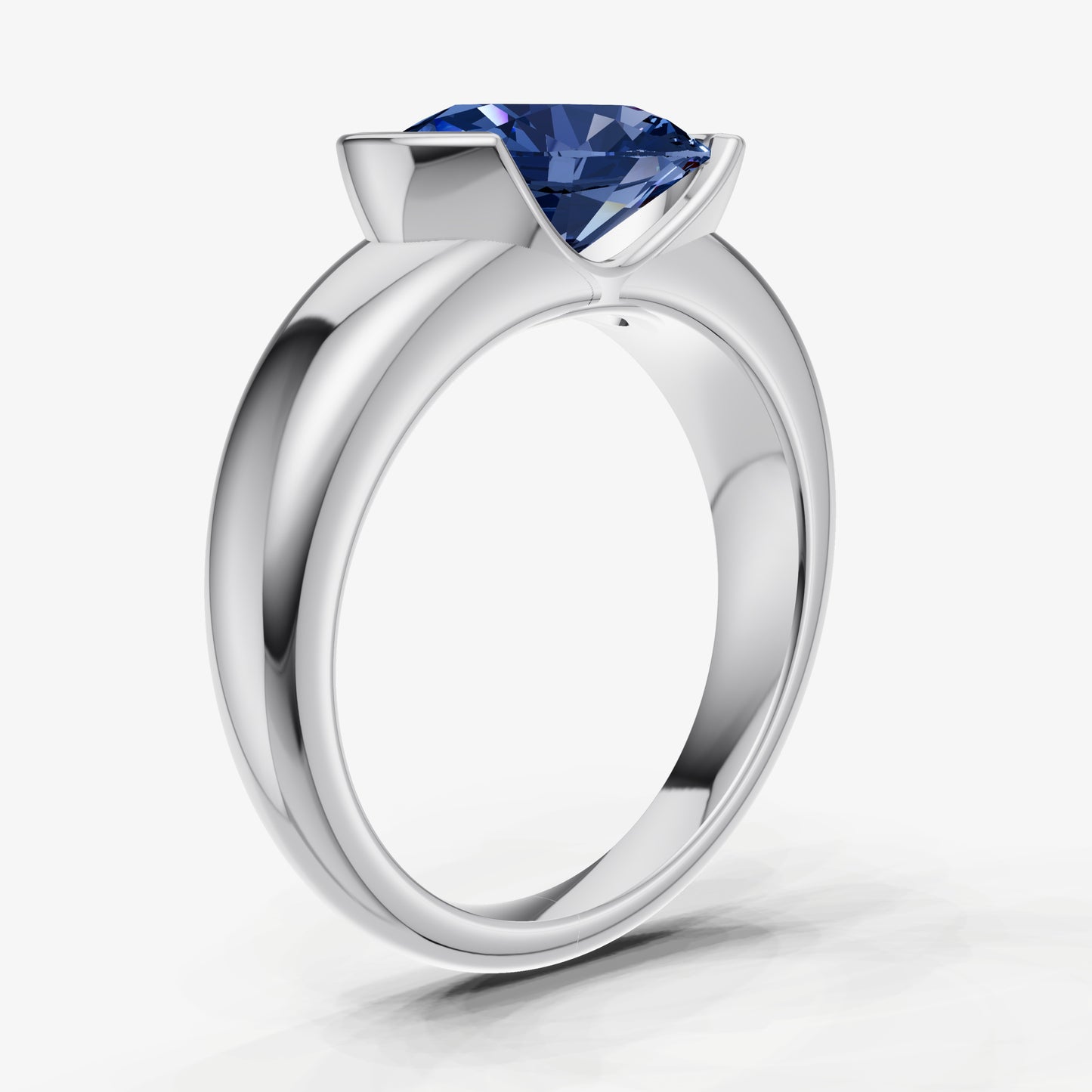 Blue Sapphire Half Bezel East-West Gemstone Engagement Ring