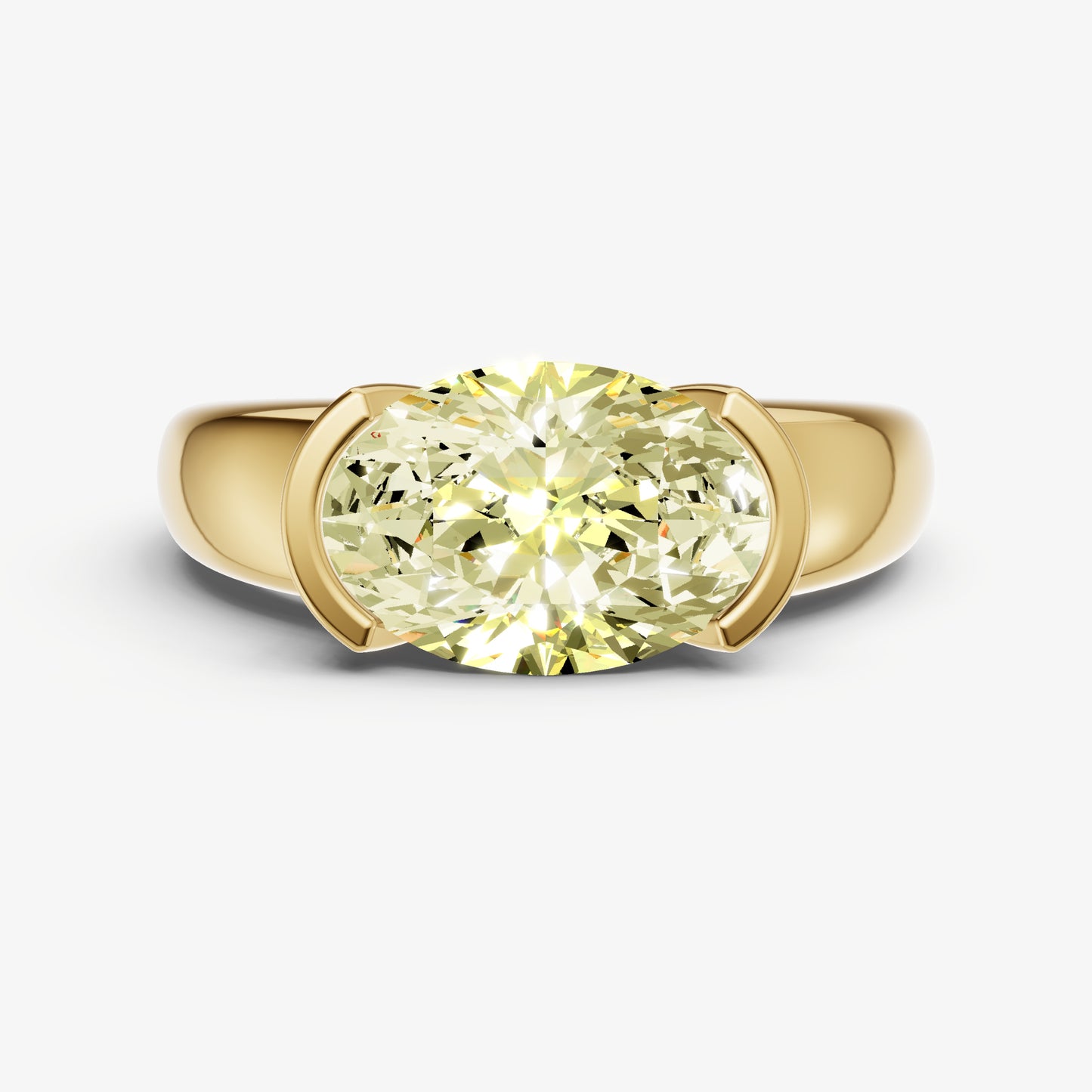 Yellow Diamond Half Bezel East-West Gemstone Engagement Ring