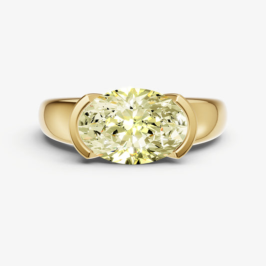 Yellow Diamond Half Bezel East-West Gemstone Engagement Ring