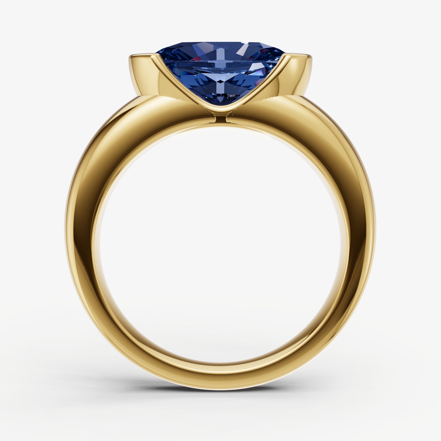 Blue Sapphire Half Bezel East-West Gemstone Engagement Ring