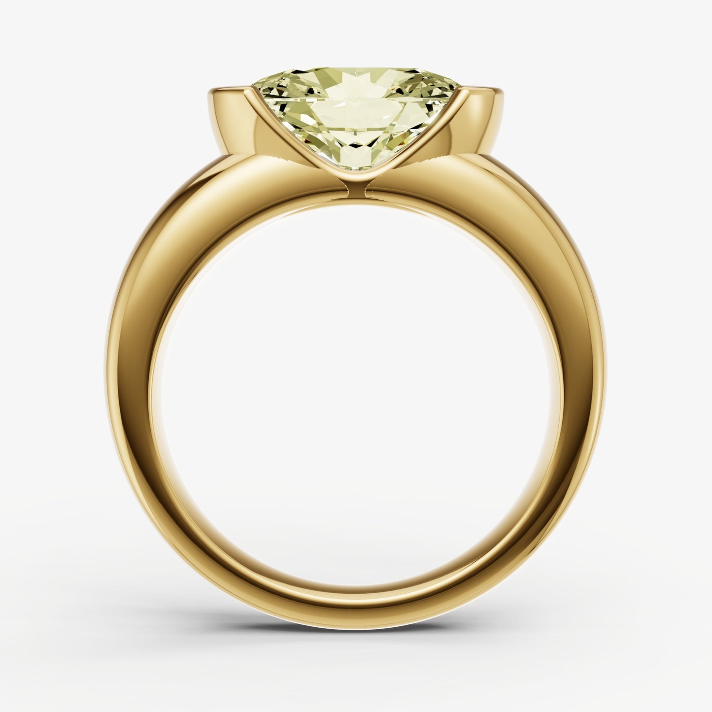 Yellow Diamond Half Bezel East-West Gemstone Engagement Ring