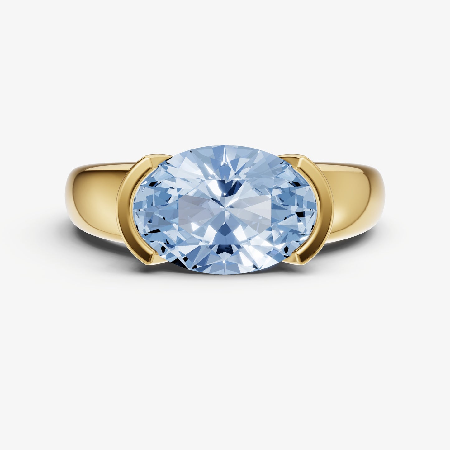 Aquamarine Half Bezel East-West Gemstone Engagement Ring