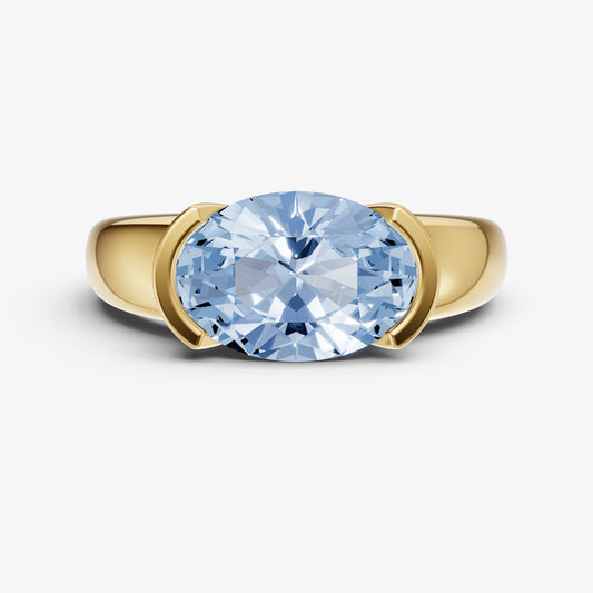 Aquamarine Half Bezel East-West Gemstone Engagement Ring