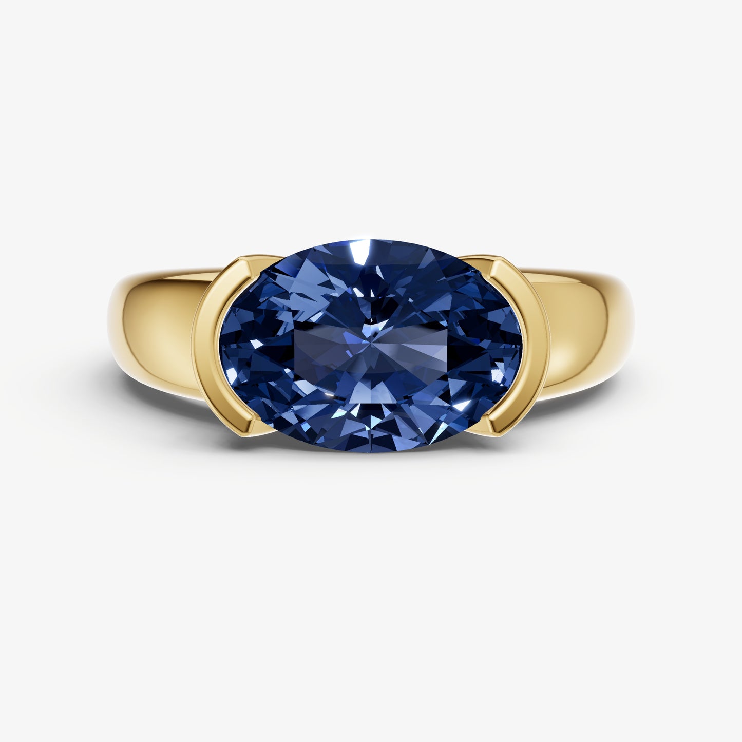 Blue Sapphire Half Bezel East-West Gemstone Engagement Ring