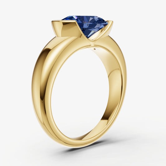 Blue Sapphire Half Bezel East-West Gemstone Engagement Ring