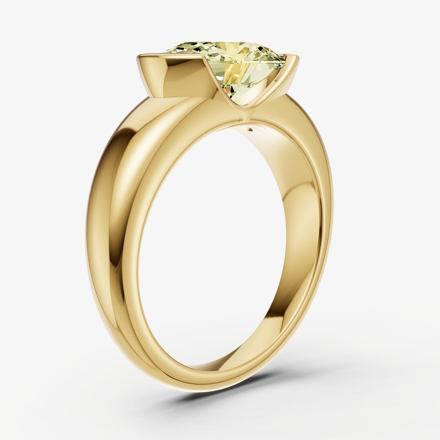 Yellow Diamond Half Bezel East-West Gemstone Engagement Ring
