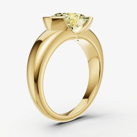 Yellow Diamond Half Bezel East-West Gemstone Engagement Ring