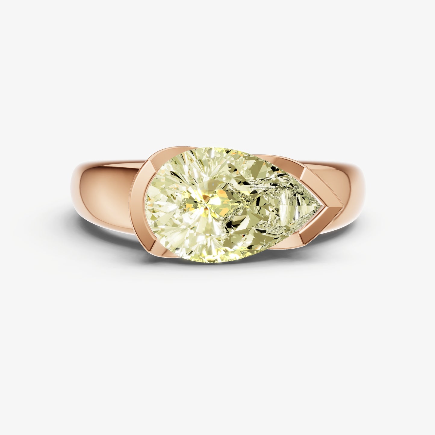 Yellow Diamond Half Bezel East-West Gemstone Engagement Ring