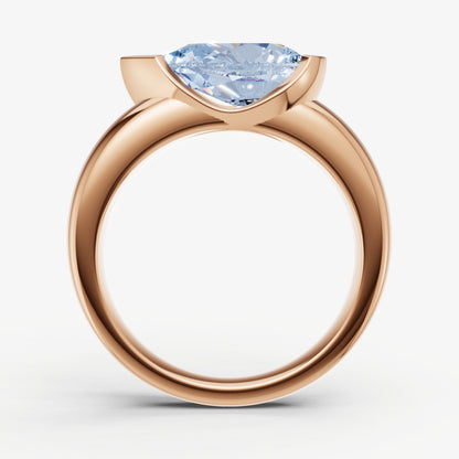 Aquamarine Half Bezel East-West Gemstone Engagement Ring