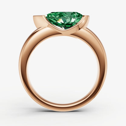 Emerald Half Bezel East-West Gemstone Engagement Ring