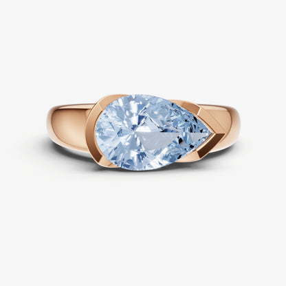 Aquamarine Half Bezel East-West Gemstone Engagement Ring