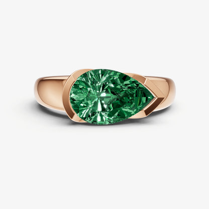 Emerald Half Bezel East-West Gemstone Engagement Ring