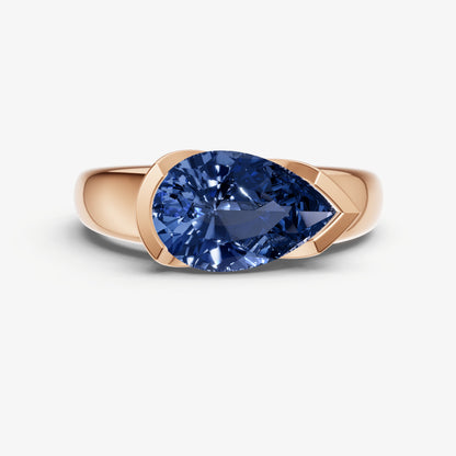 Blue sapphire Half Bezel East-West Gemstone Engagement Ring
