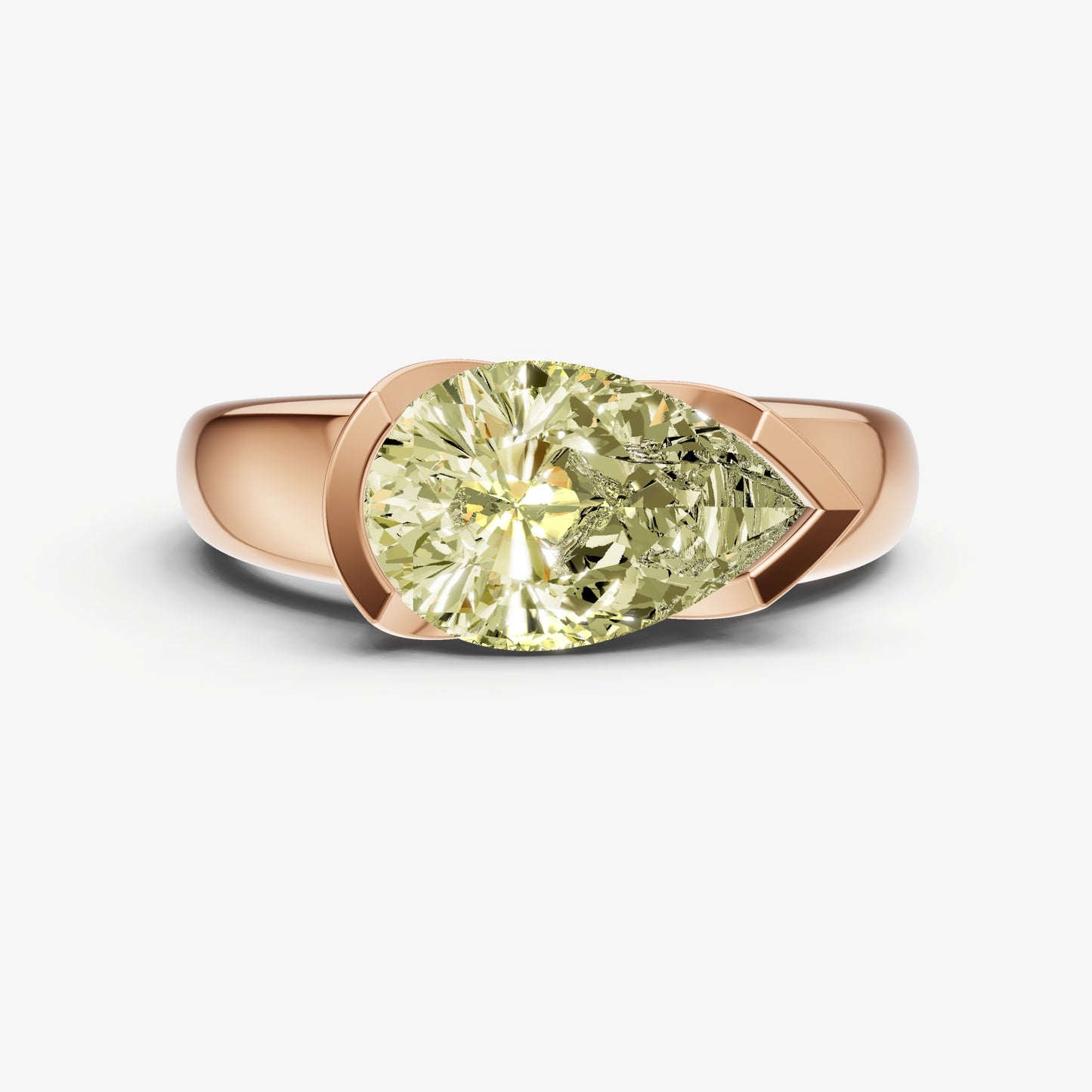 Yellow Diamond Half Bezel East-West Gemstone Engagement Ring