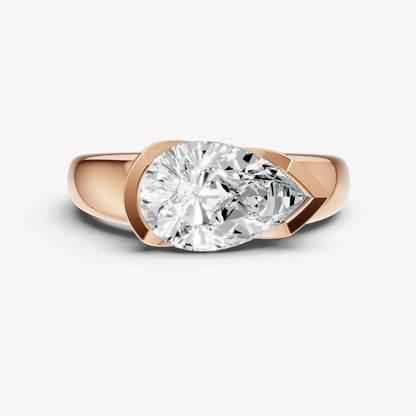 Pear Signature Half Bezel East-West Engagement Ring