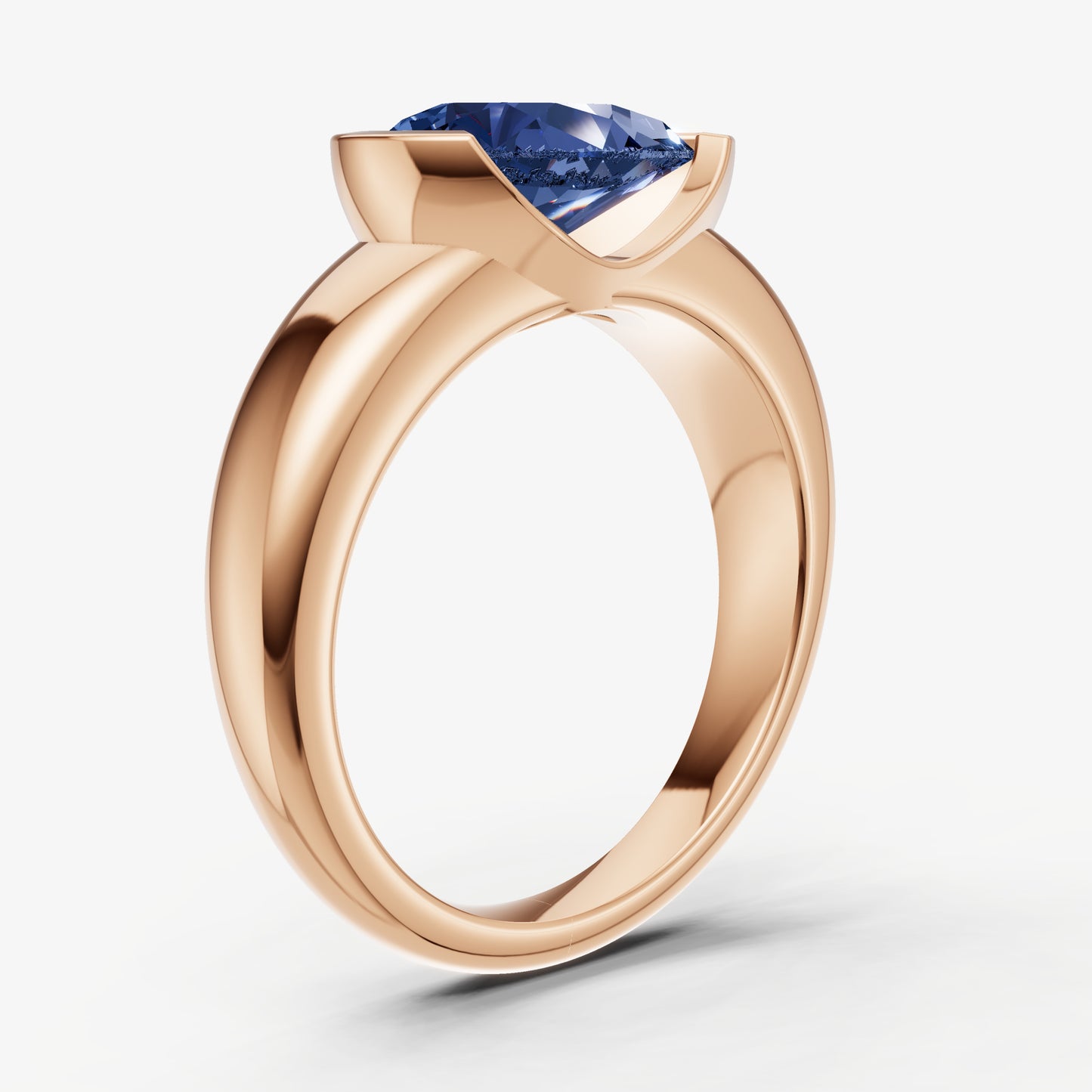 Blue sapphire Half Bezel East-West Gemstone Engagement Ring