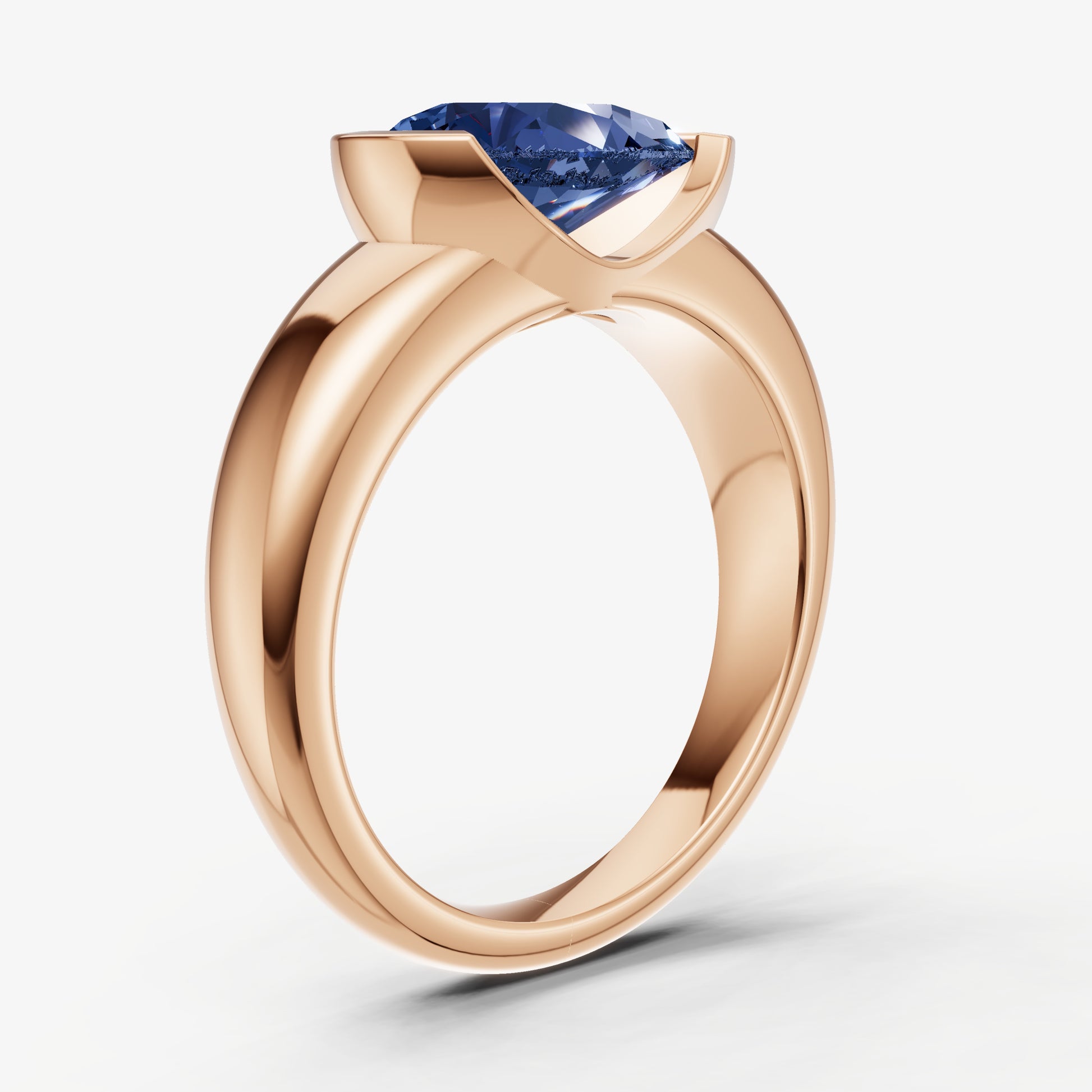 Blue sapphire Half Bezel East-West Gemstone Engagement Ring