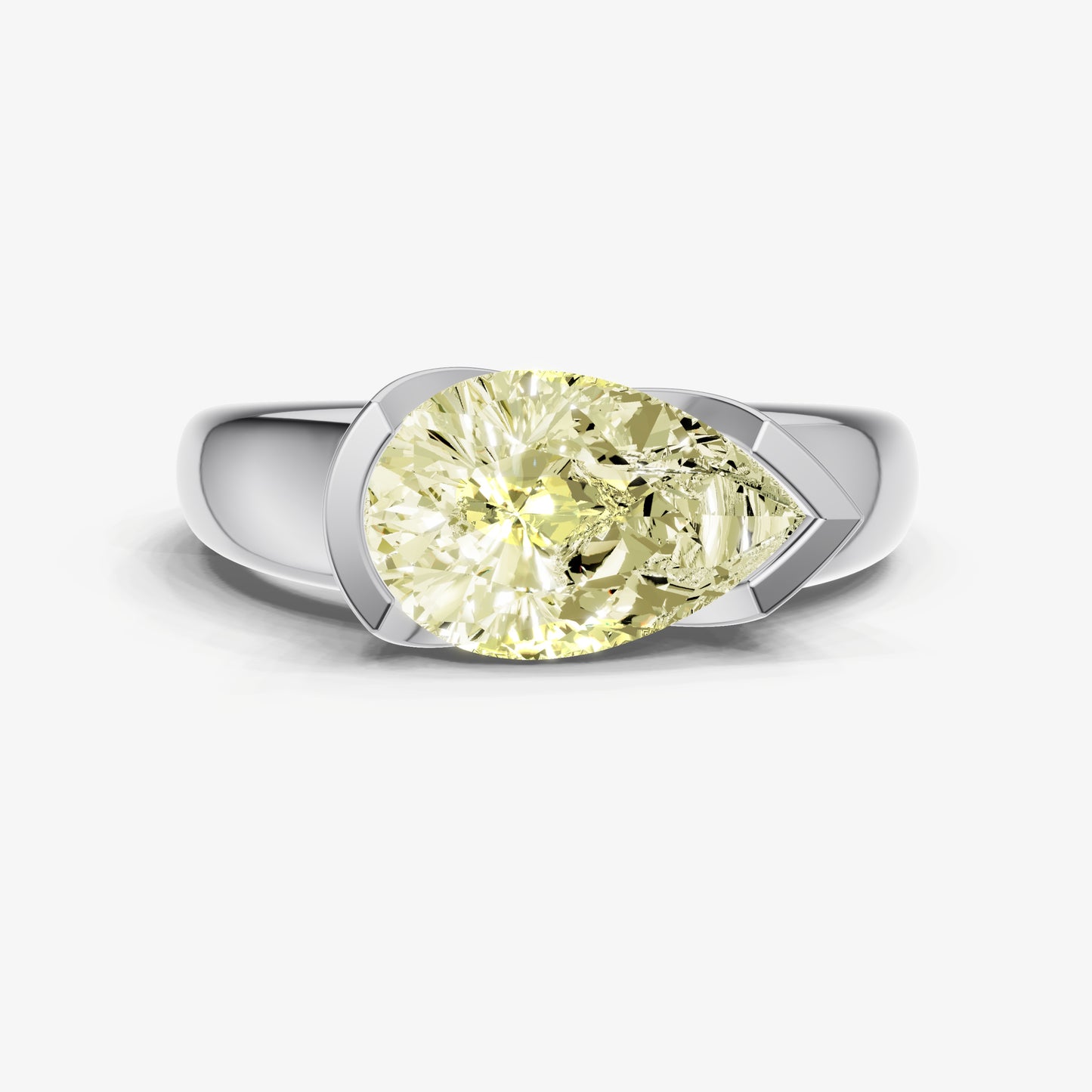 Yellow Diamond Half Bezel East-West Gemstone Engagement Ring