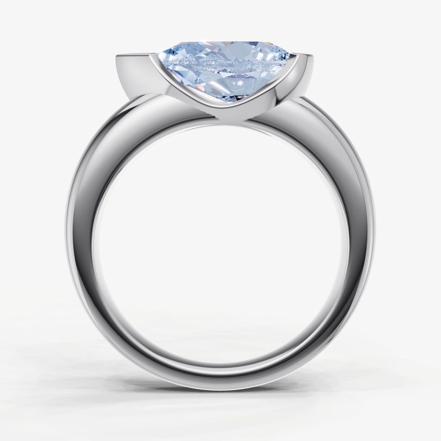 Aquamarine Half Bezel East-West Gemstone Engagement Ring