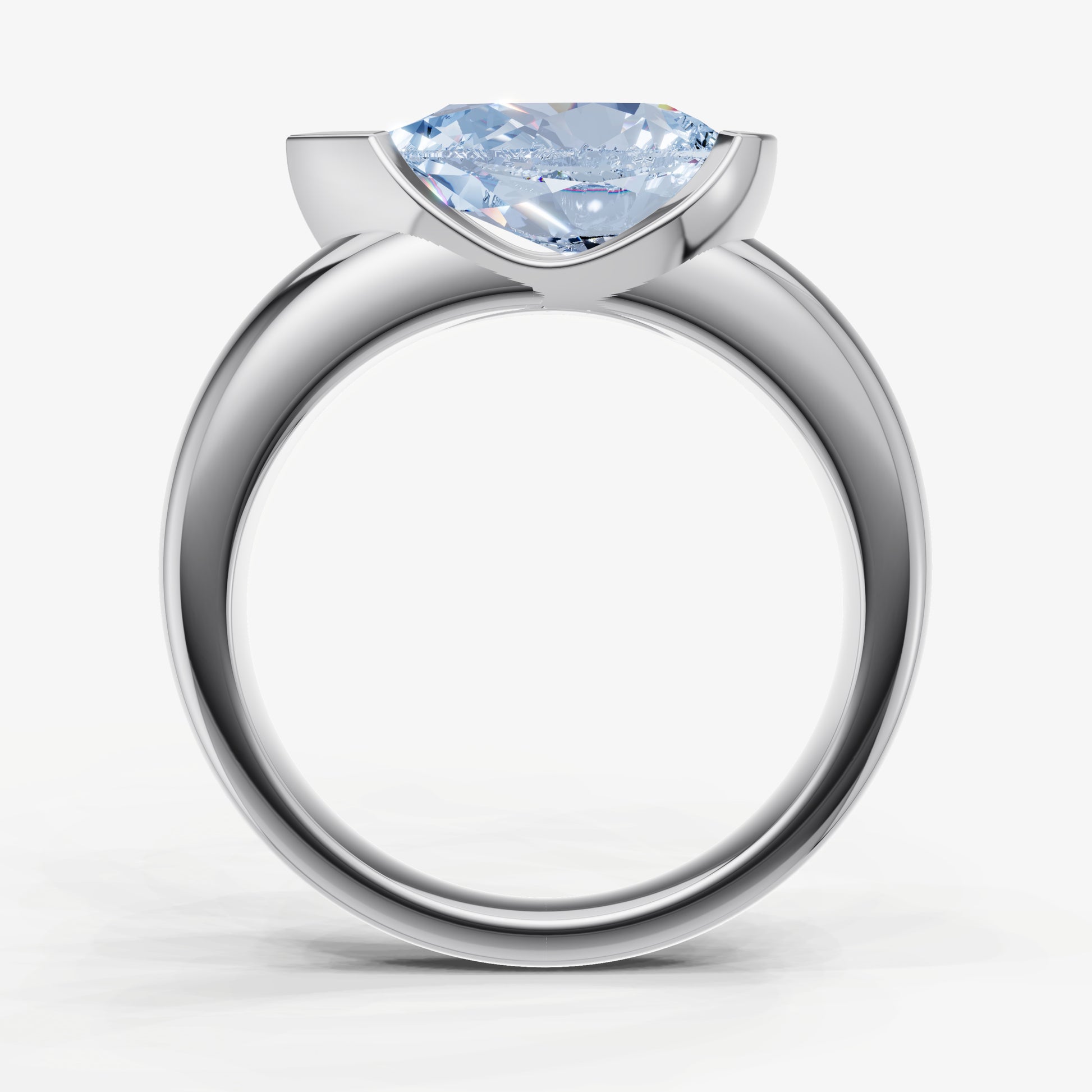Aquamarine Half Bezel East-West Gemstone Engagement Ring