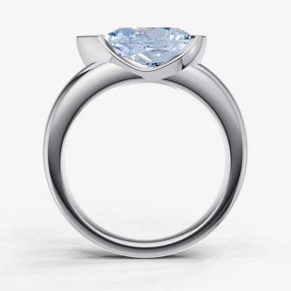 Aquamarine Half Bezel East-West Gemstone Engagement Ring