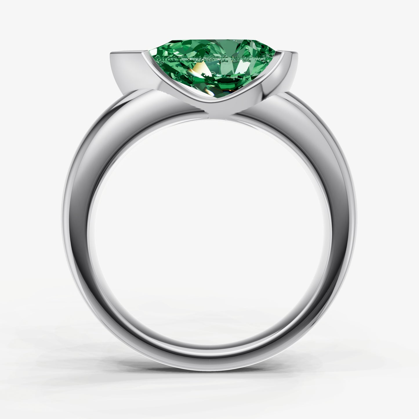 Emerald Half Bezel East-West Gemstone Engagement Ring