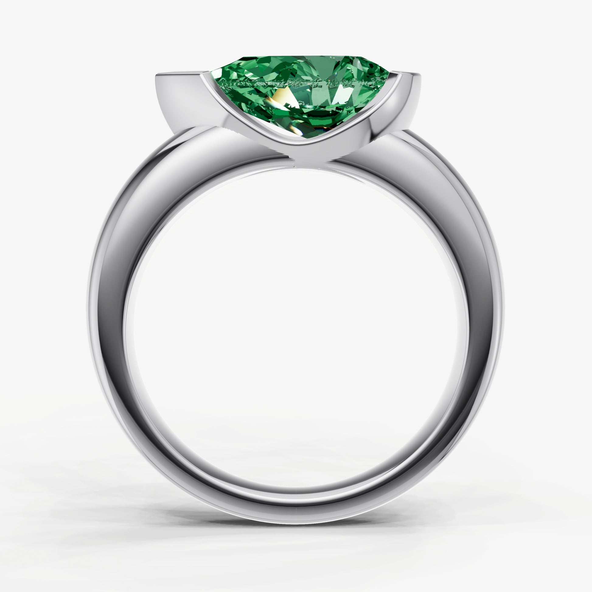Emerald Half Bezel East-West Gemstone Engagement Ring